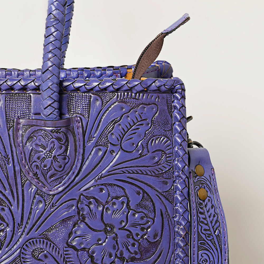 Purple Premium Vegetable Tanned Leather Western Tote Bag For Women Travel Everyday