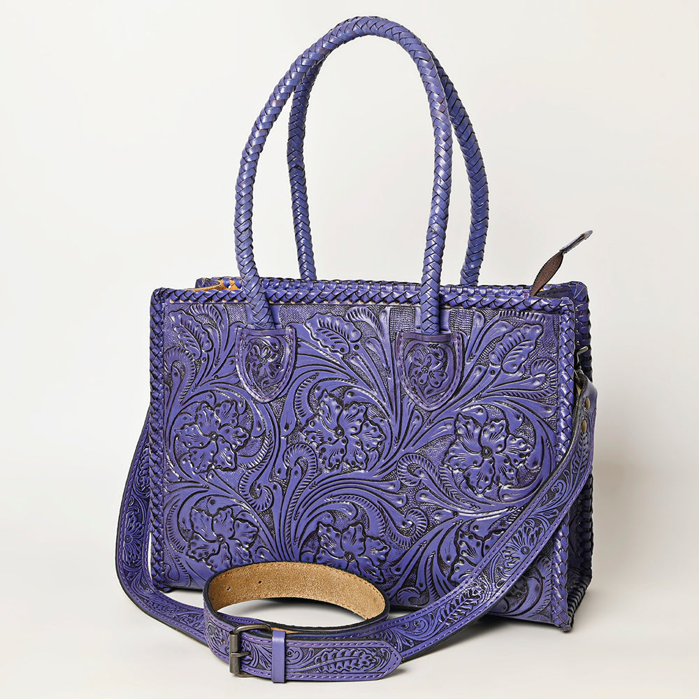 Purple Premium Vegetable Tanned Leather Western Tote Bag For Women Travel Everyday