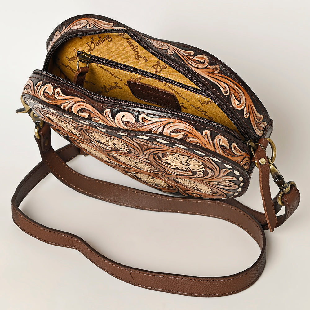 American Darling Canteen Hand Tooled Genuine Leather Women Bag Western Canteen Handbag Purse |