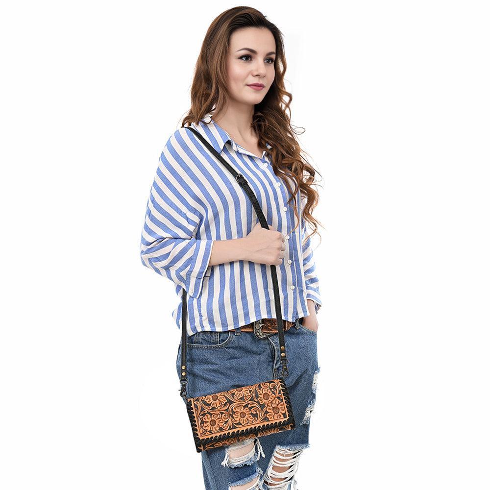American Darling Adbg1281 Wallet Hand Tooled Genuine Leather Women Bag Western Handbag Purse