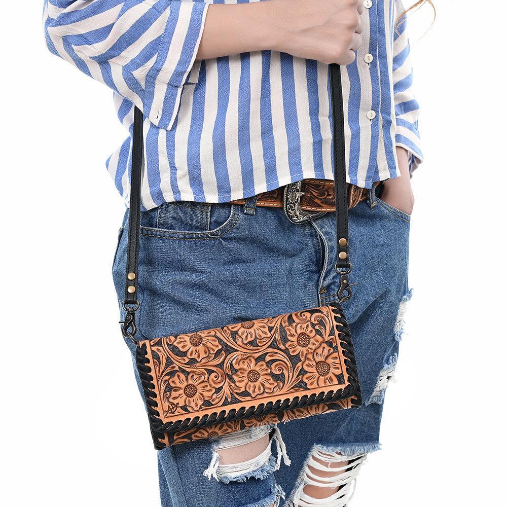 American Darling Adbg1281 Wallet Hand Tooled Genuine Leather Women Bag Western Handbag Purse