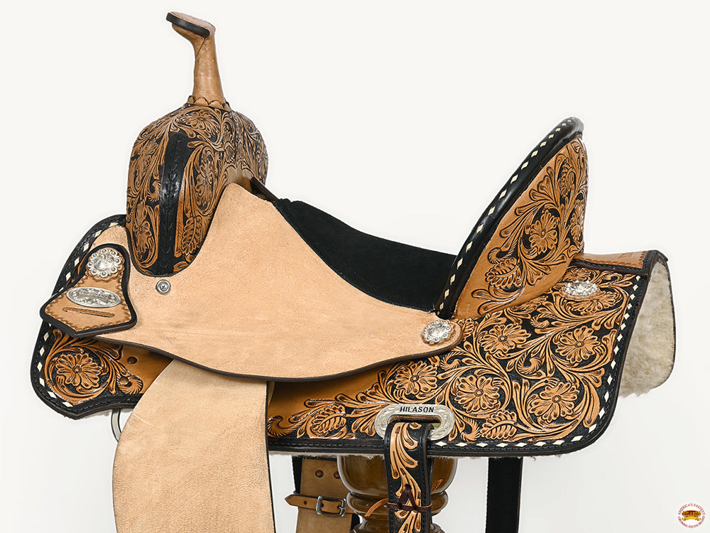 HILASON Western Horse Flex Tree Floral Trail Barrel Racing Genuine American Leather Saddle
