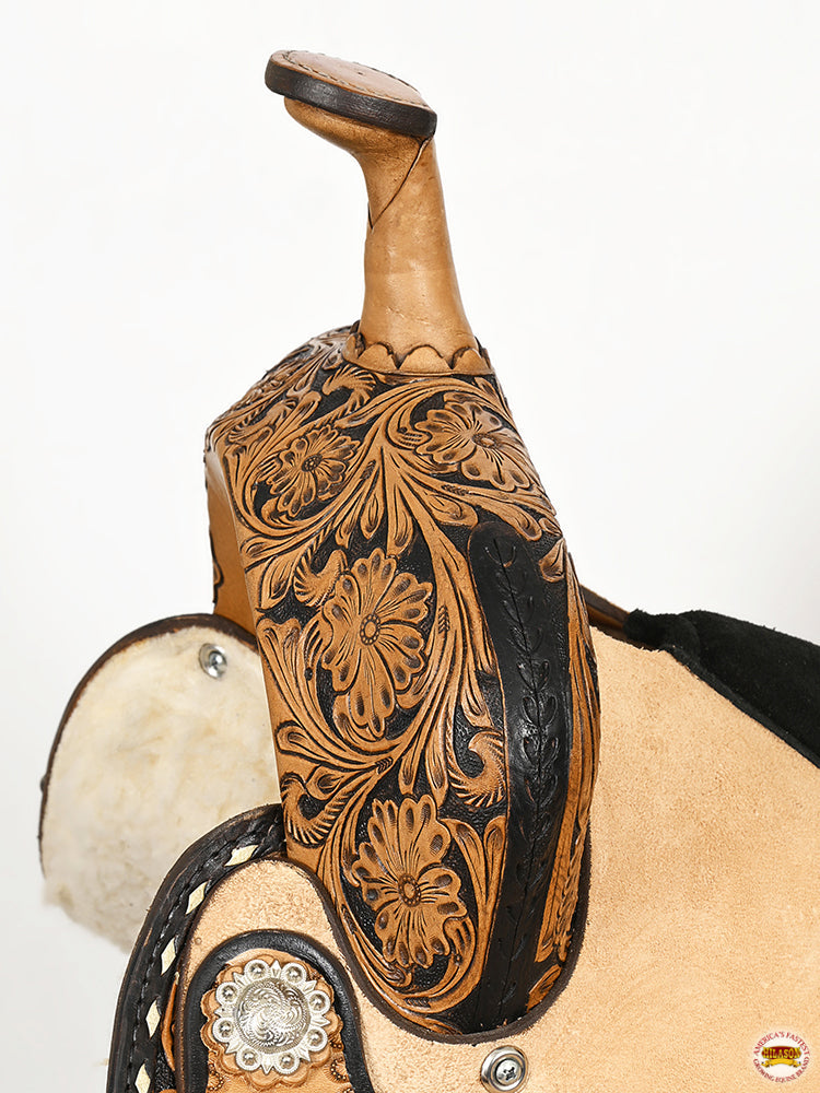 HILASON Western Horse Flex Tree Floral Trail Barrel Racing Genuine American Leather Saddle