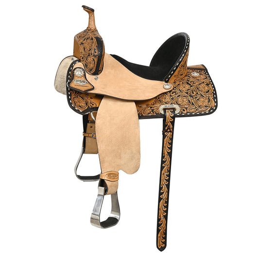HILASON Western Horse Flex Tree Floral Trail Barrel Racing Genuine American Leather Saddle