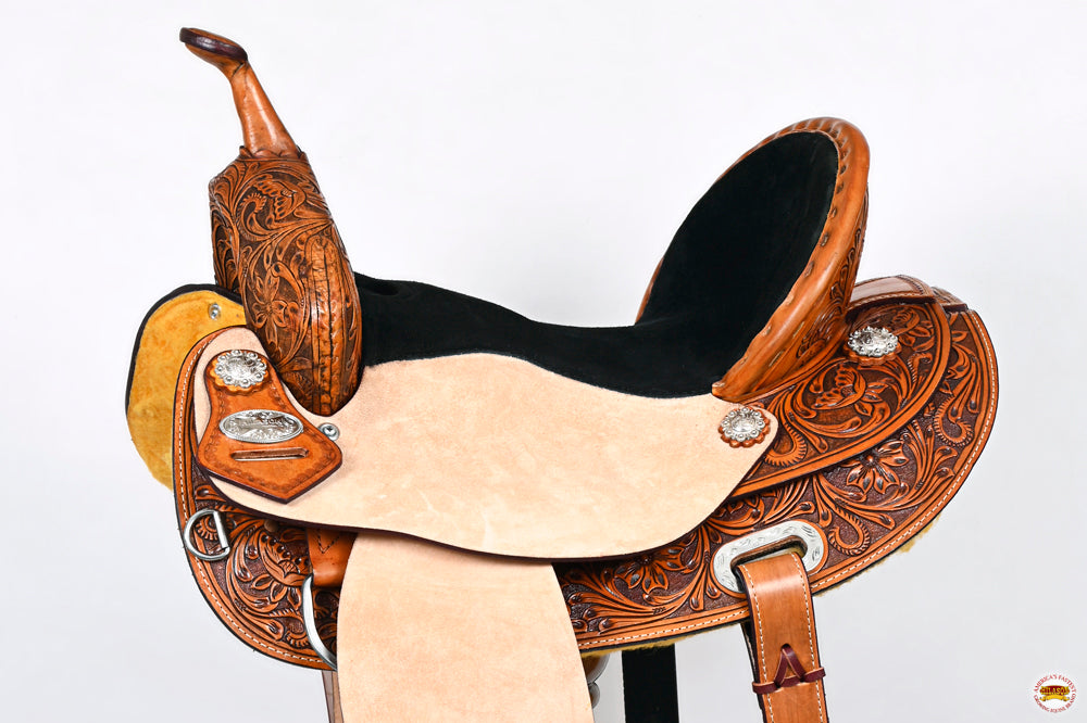 HILASON Horse Barrel Racing Endurance Trail Pleasure Leather Saddle Tan