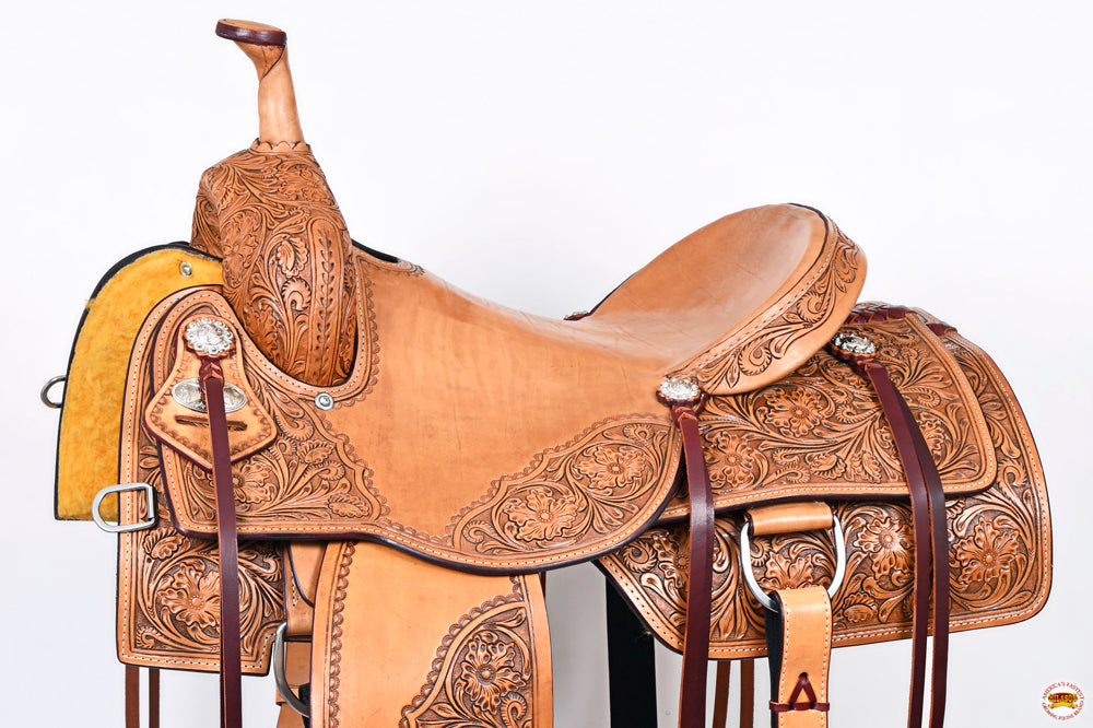 HILASON Western Horse Cutter Trail Barrel American Leather Saddle Tan
