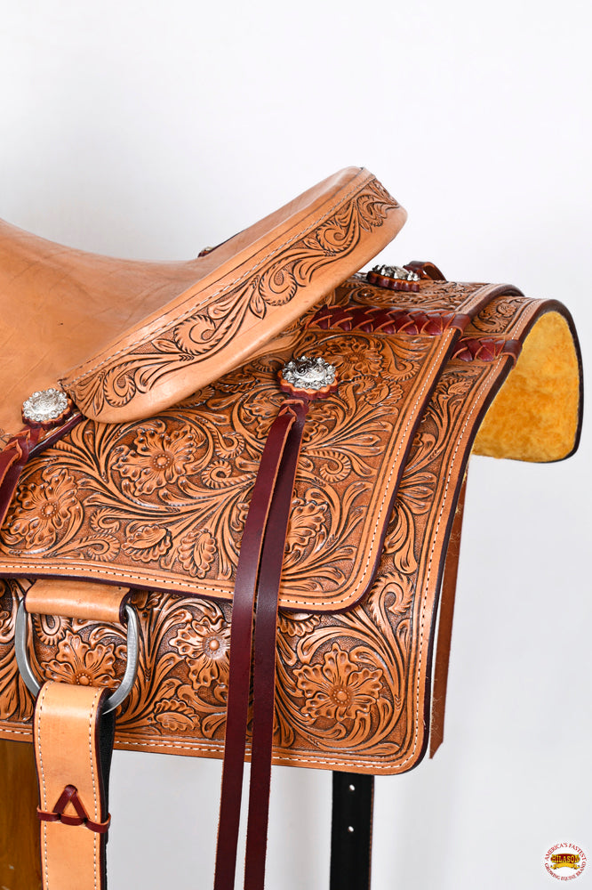 HILASON Western Horse Cutter Trail Barrel American Leather Saddle Tan