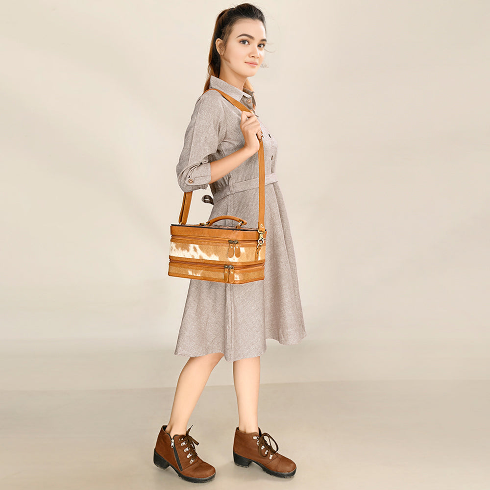 American Darling Jewelry Case Hand Tooled Hair On Genuine Leather Women Bag Western Handbag Purse |