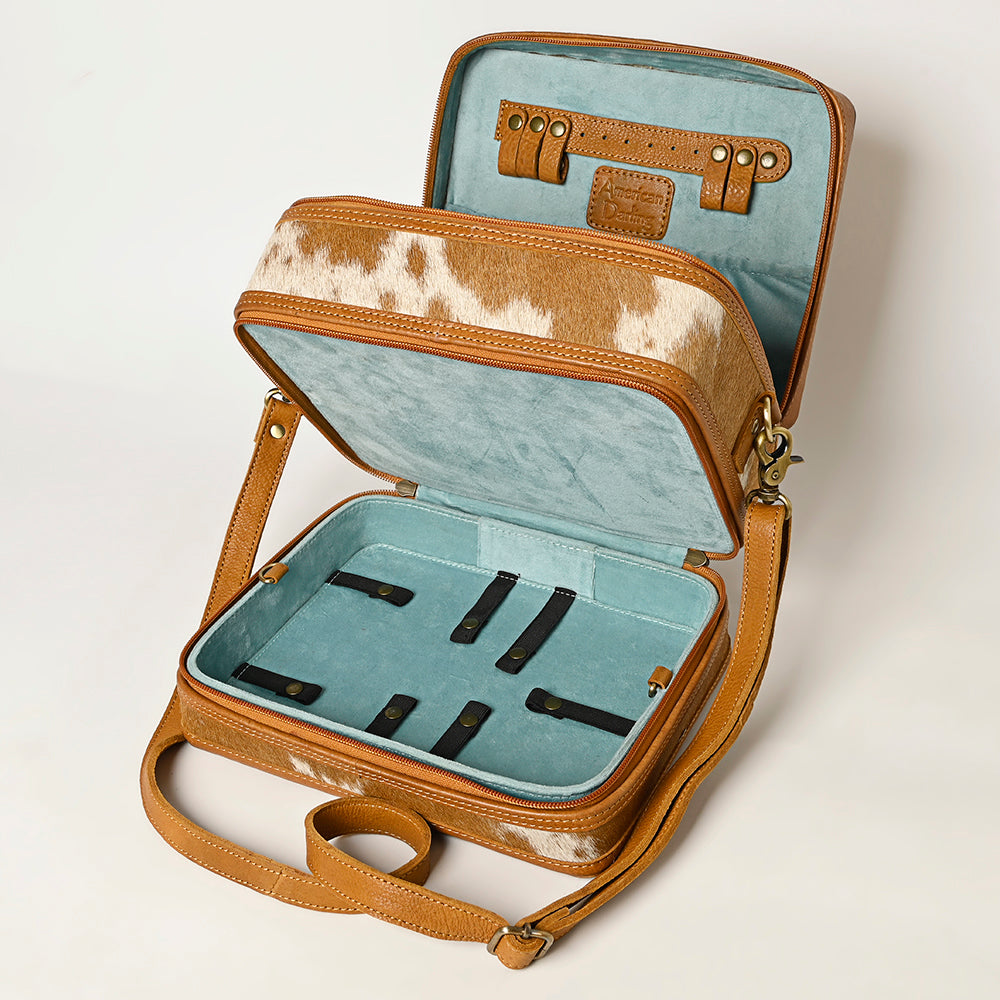 American Darling Jewelry Case Hand Tooled Hair On Genuine Leather Women Bag Western Handbag Purse |