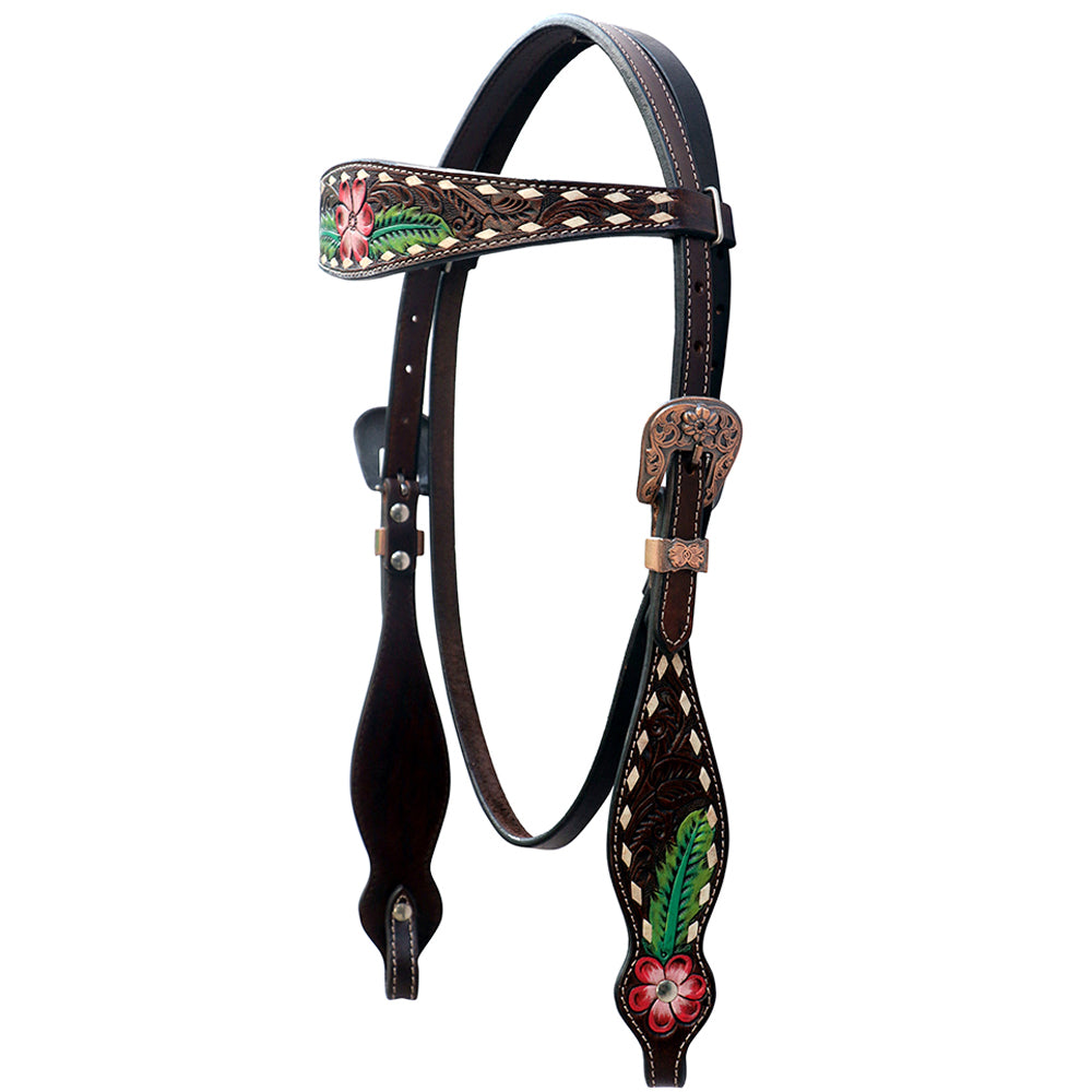 Comfytack Western Horse Floral Hand Painted Genuine Leather Headstall Fringes