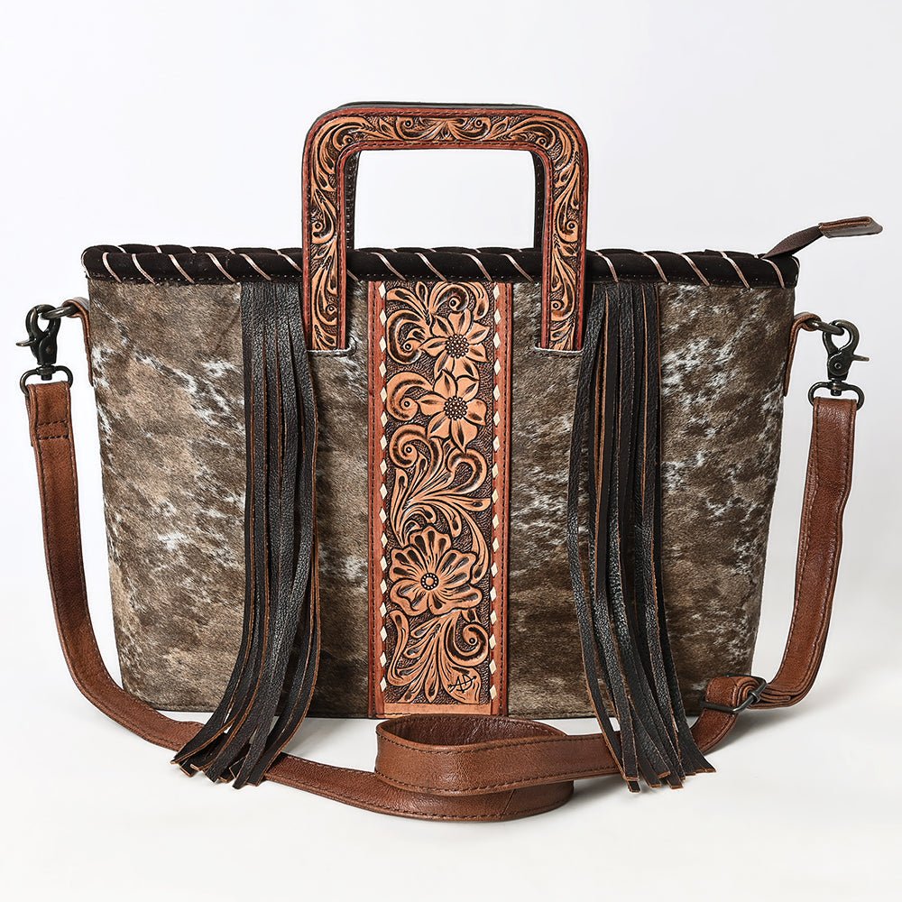 American Darling Adbg1298 Tote Hand Tooled Hair-On Genuine Leather Women Bag Western Handbag Purse