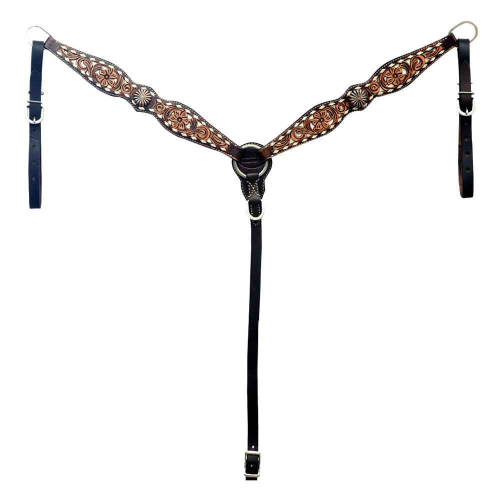 Hilason Horse Floral Hand Carved American Leather Breast Collar Headstall Concho Brown