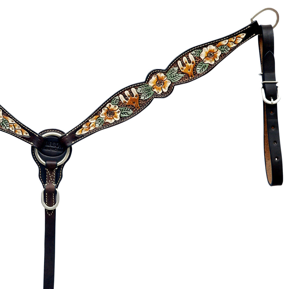 Hilason Horse Floral Hand Painted American Leather Breast Collar Headstall Brown