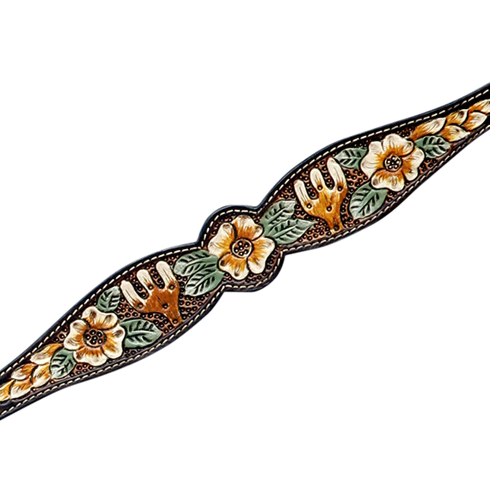 Hilason Horse Floral Hand Painted American Leather Breast Collar Headstall Brown
