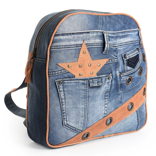 Ohlay Bags OHV149 Tote Upcycled Canvas 100% Cotton Demin Genuine Leather Women Bag Western Handbag Purse