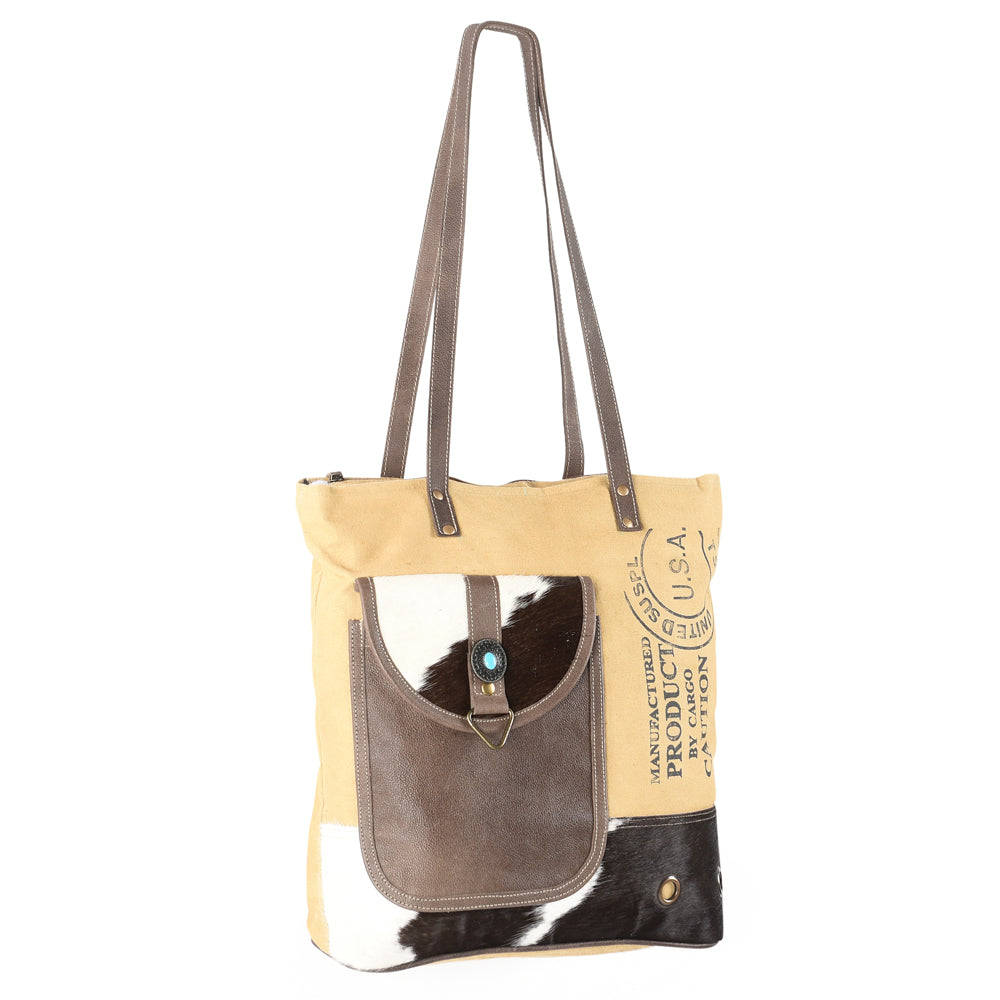 Ohlay Bags OHV170 Tote Upcycled Canvas Hair-On Genuine Leather Women Bag Western Handbag Purse