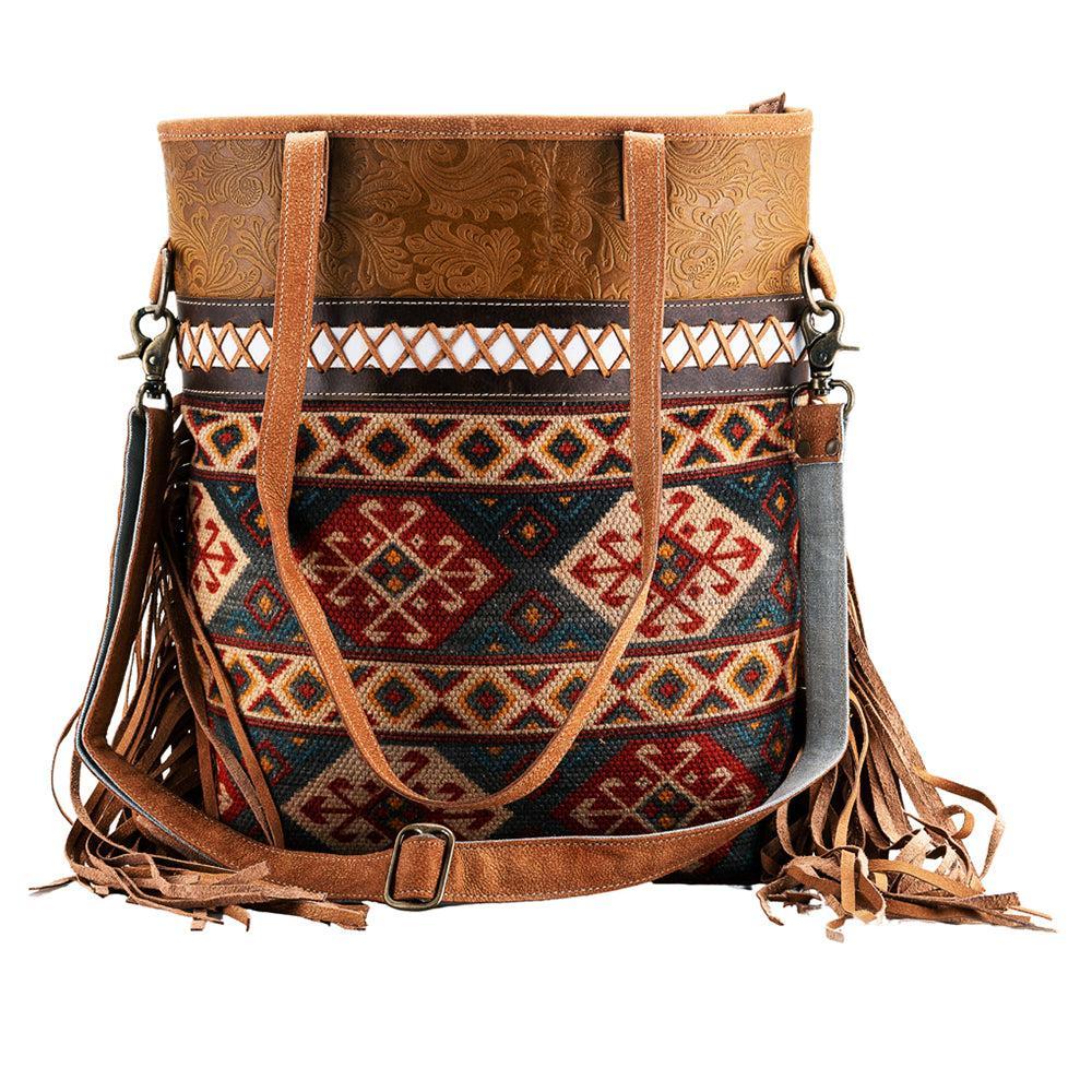 Ohlay Bags OHV230 Tote Upcycled Wool Embossed Genuine Leather Women Bag Western Handbag Purse