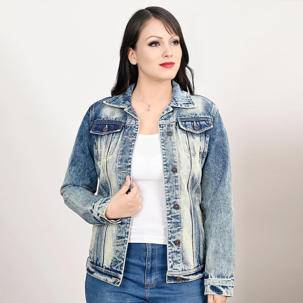 ADJKT024 Genuine leather Hand tooled hand carved Women 100% cotton Denim jacket  dress ladies girl