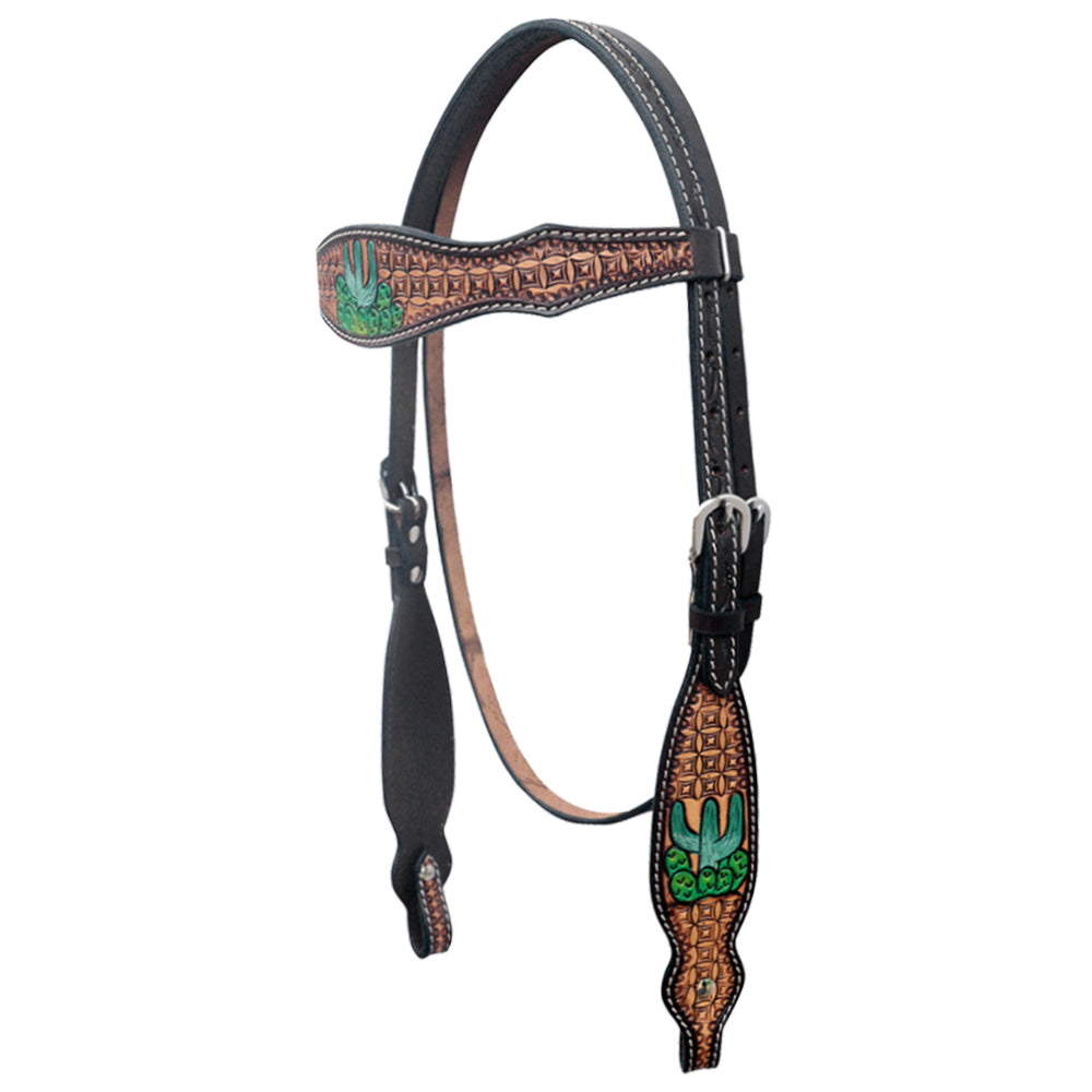 Hilason Horse Cactus Hand Painted American Leather Breast Collar Headstall Brown