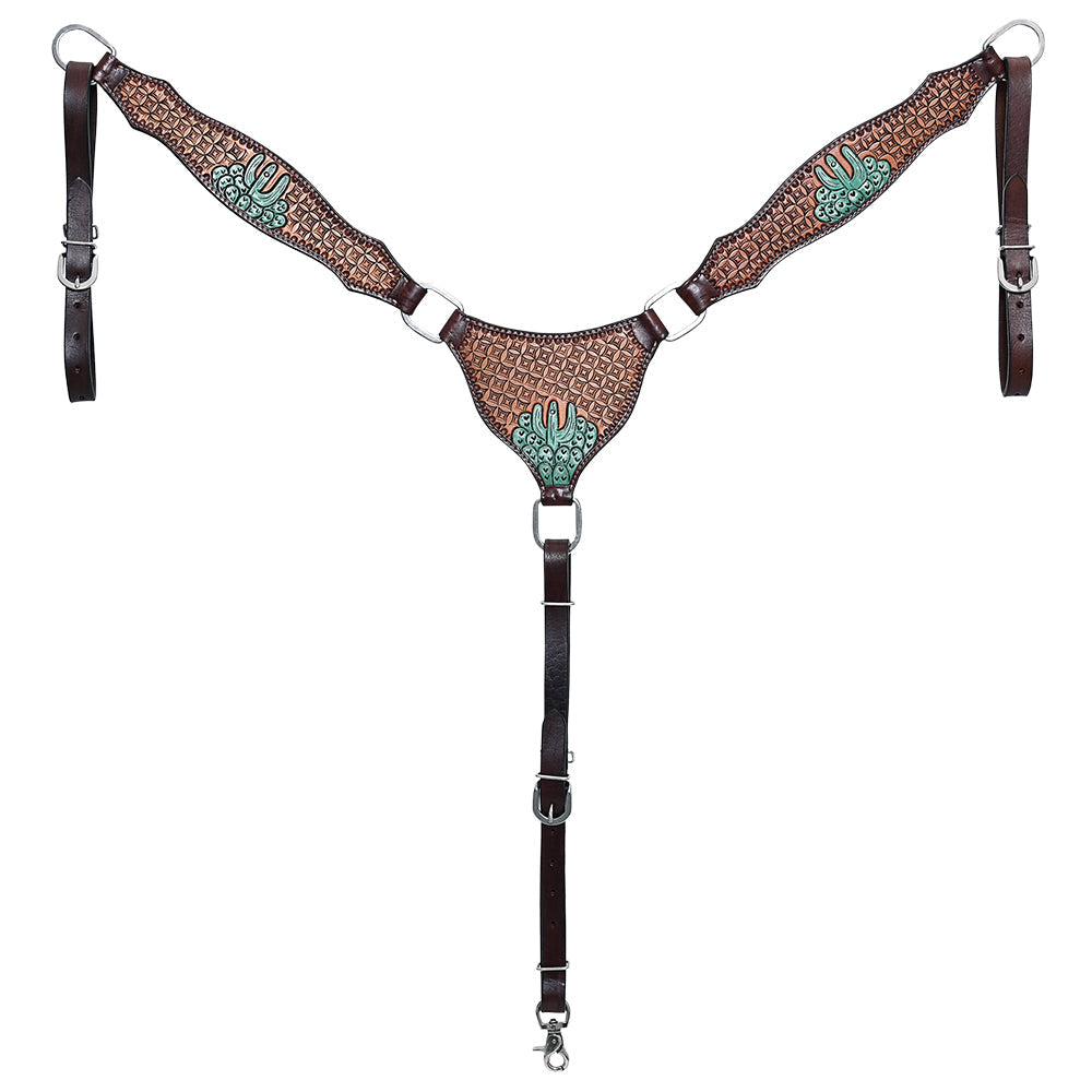 Hilason Horse Cactus Hand Painted American Leather Breast Collar Headstall Brown