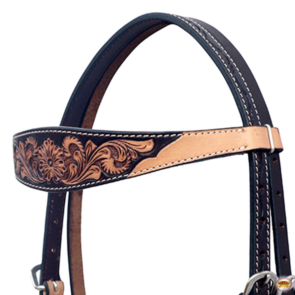 HILASON Western Leather Horse Headstall & Breast Collar Floral Carved Tan | Leather Headstall | Leather Breast Collar