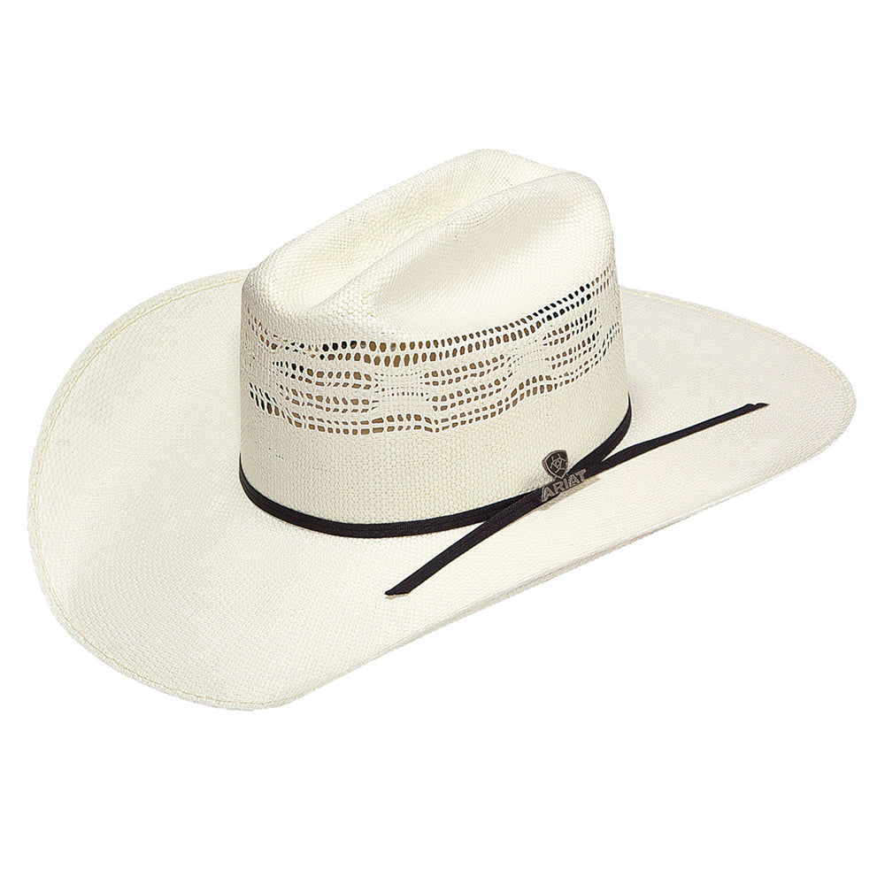 ARIAT Western Bangora Cowboy Woven Straw Hat Mens Natural With Black Band