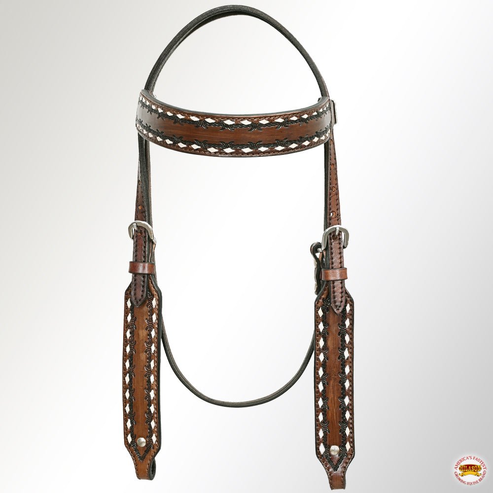 HILASON Western American Leather Horse Headstall & Breast Collar Tack Set Dark Brown With Buckstich