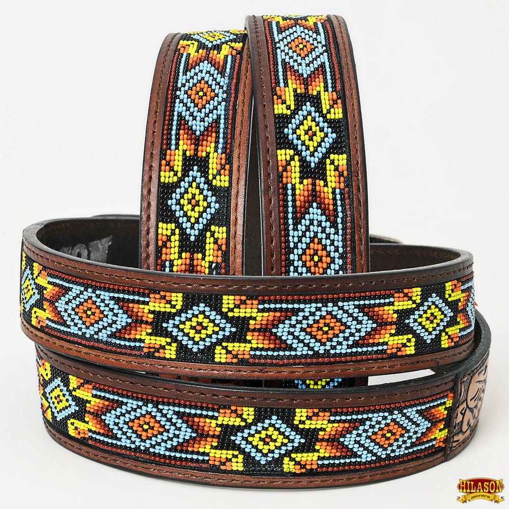 HILASON Western Genuine Leather Belt for Men Women Cowboy Cowgirl Handmade Unisex Full Grain Heavy Duty Tooled Beaded Belt