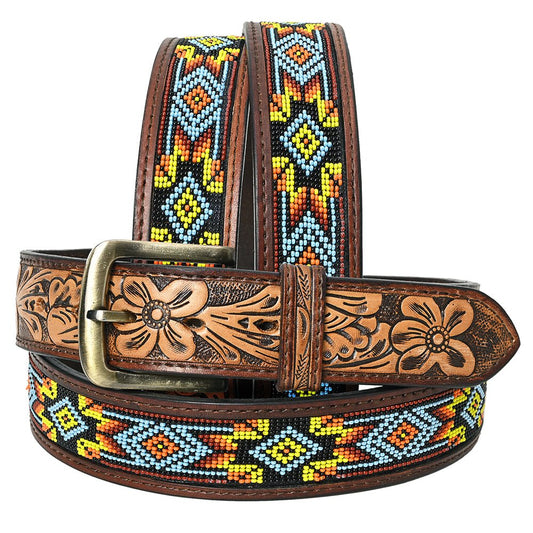 HILASON Western Genuine Leather Belt for Men Women Cowboy Cowgirl Handmade Unisex Full Grain Heavy Duty Tooled Beaded Belt