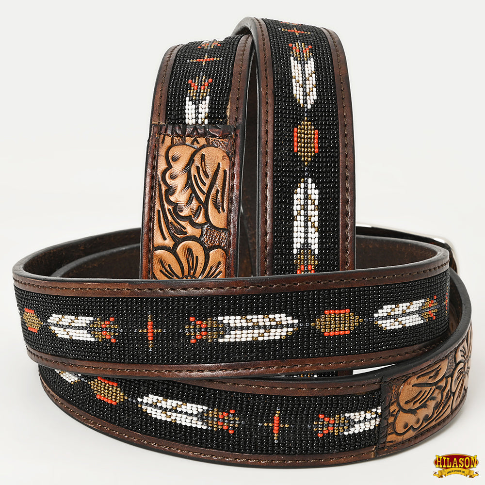 HILASON Western Genuine Leather Belt for Men Women Cowboy Cowgirl Handmade Unisex Full Grain Heavy Duty Tooled Beaded Belt