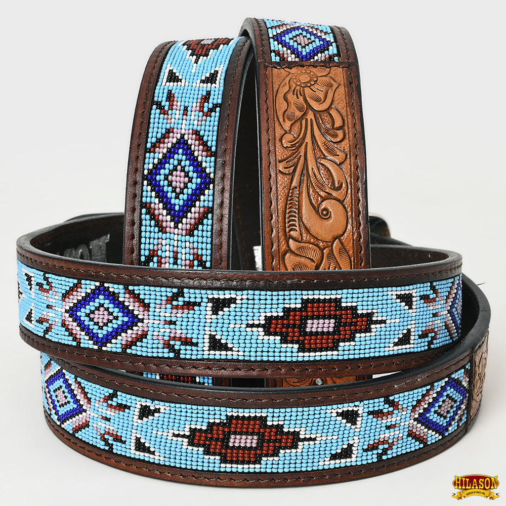 HILASON Western Genuine Leather Belt for Men Women Cowboy Cowgirl Handmade Unisex Full Grain Heavy Duty Tooled Beaded Belt