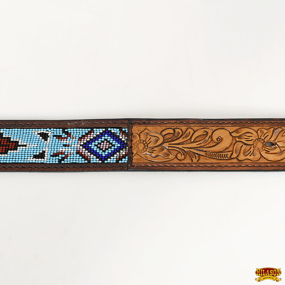 HILASON Western Genuine Leather Belt for Men Women Cowboy Cowgirl Handmade Unisex Full Grain Heavy Duty Tooled Beaded Belt