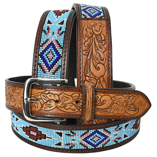 HILASON Western Genuine Leather Belt for Men Women Cowboy Cowgirl Handmade Unisex Full Grain Heavy Duty Tooled Beaded Belt