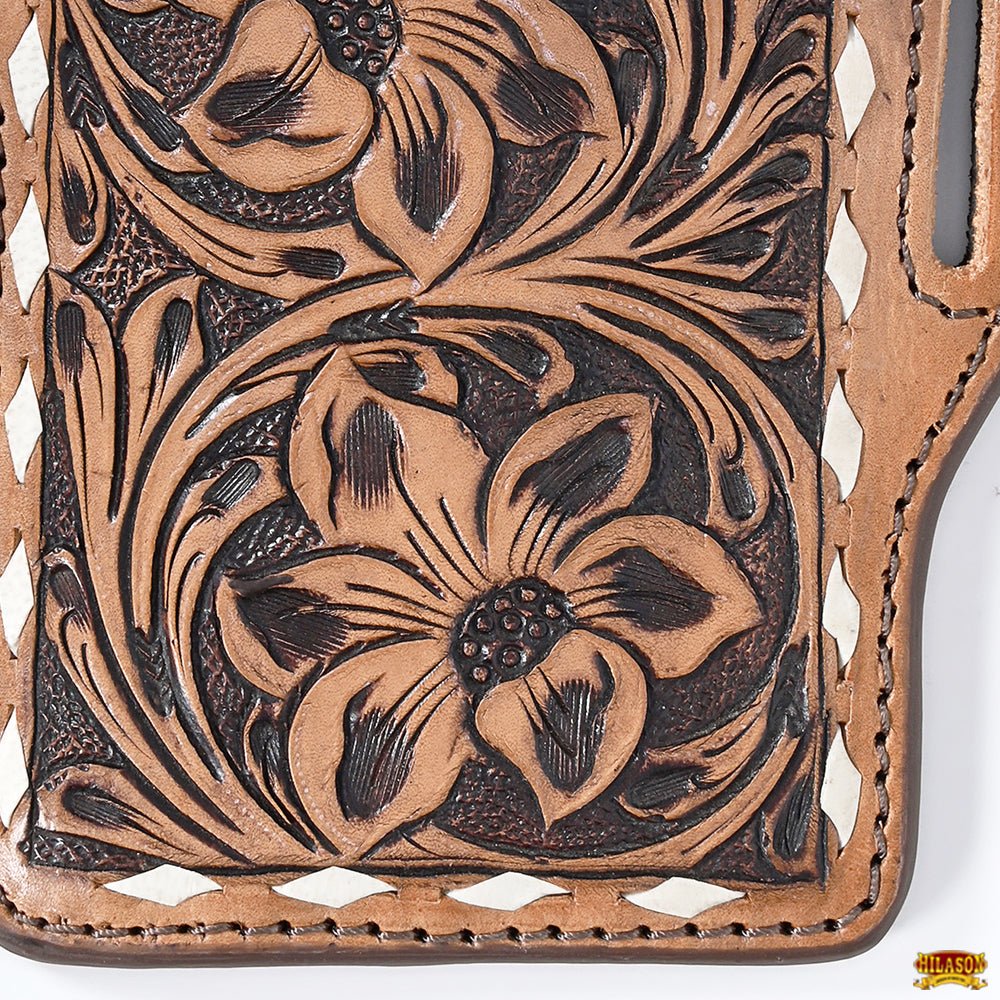 Hilason Western Stylish Floral Hand Tooled Genuine Leather Smartphone Cell Phone Holder
