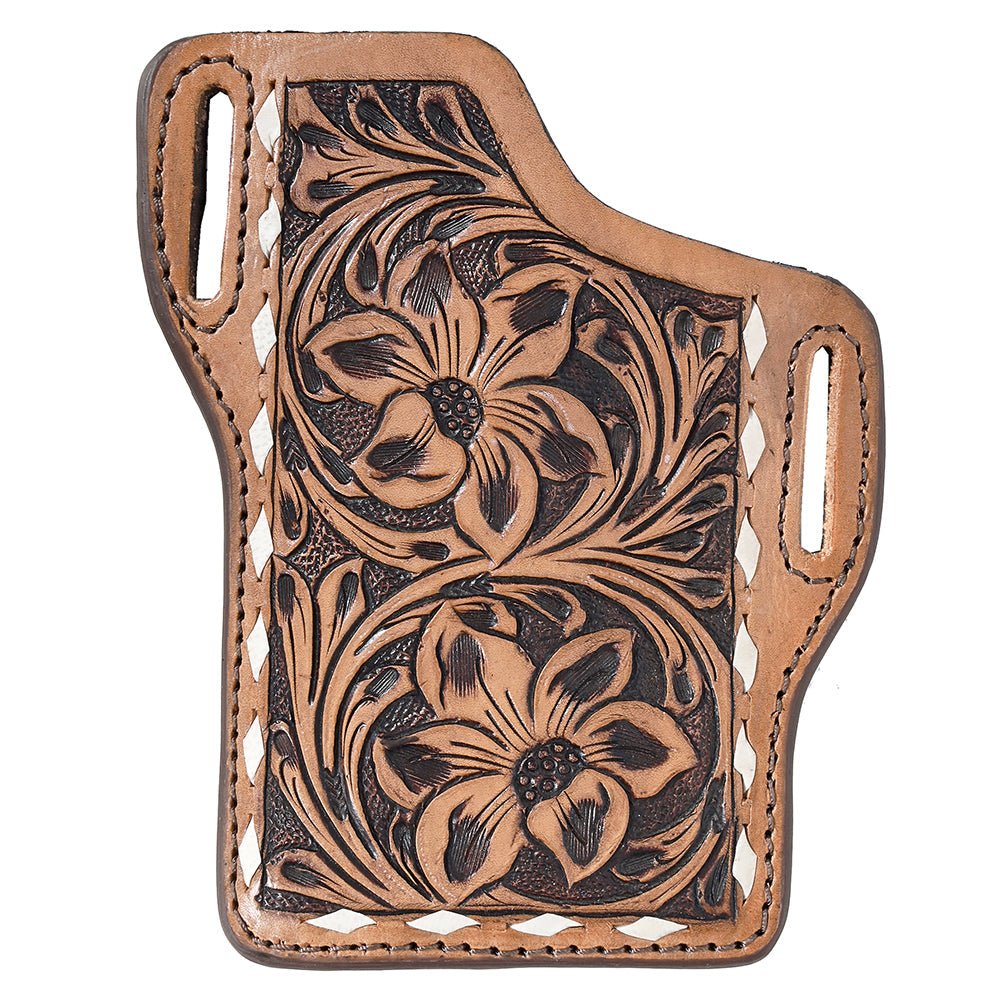 Hilason Western Stylish Floral Hand Tooled Genuine Leather Smartphone Cell Phone Holder