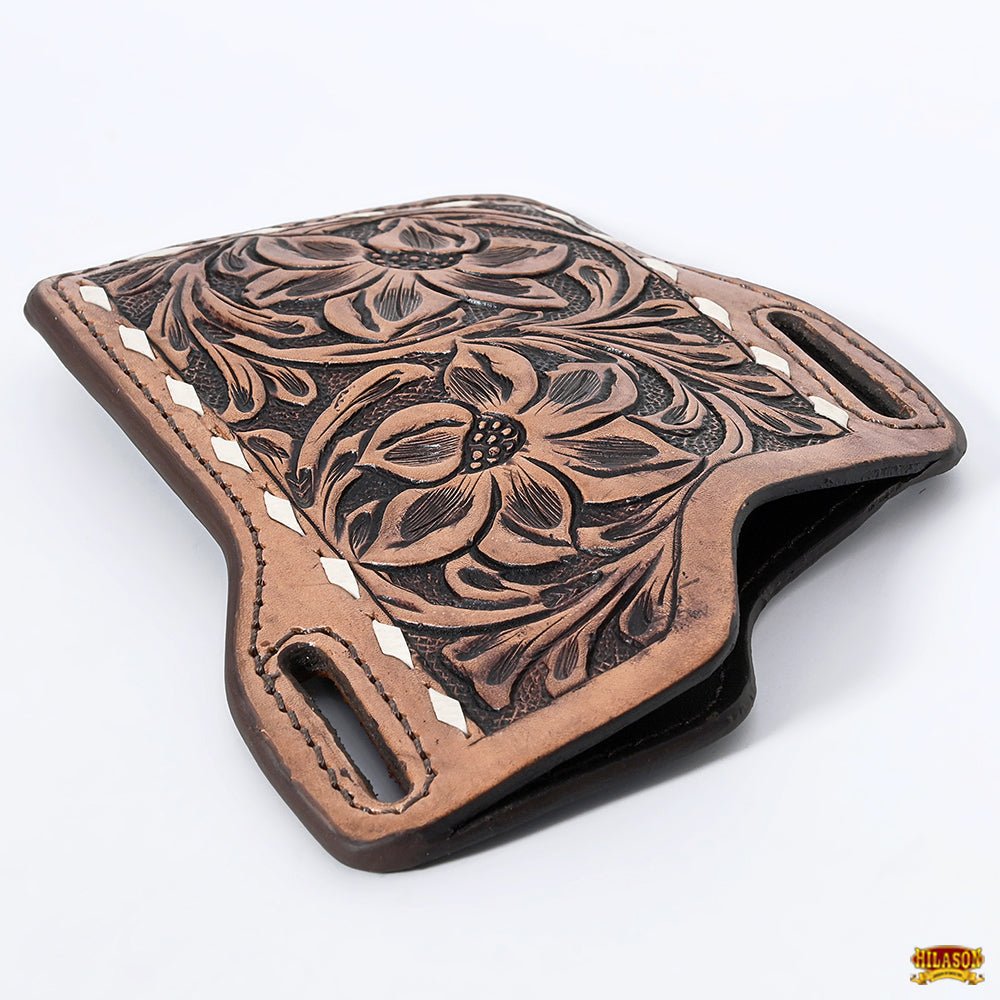 Hilason Western Stylish Floral Hand Tooled Genuine Leather Smartphone Cell Phone Holder