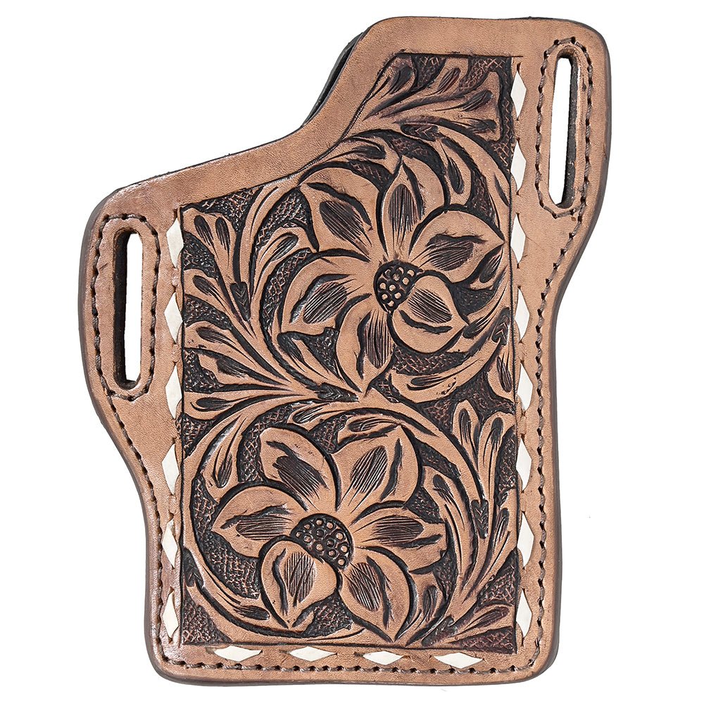 Hilason Western Stylish Floral Hand Tooled Genuine Leather Smartphone Cell Phone Holder