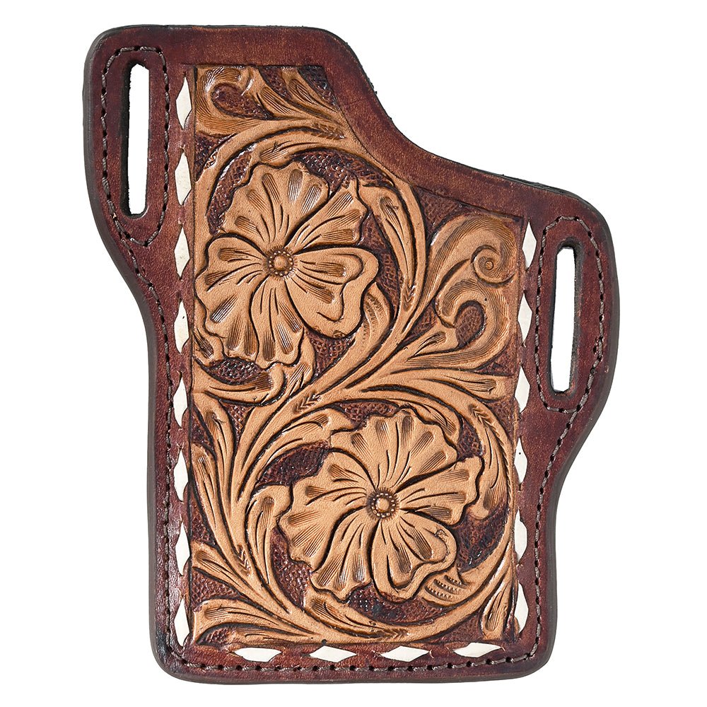 Hilason Western Stylish Floral Hand Tooled Genuine Leather Smartphone Cell Phone Holder