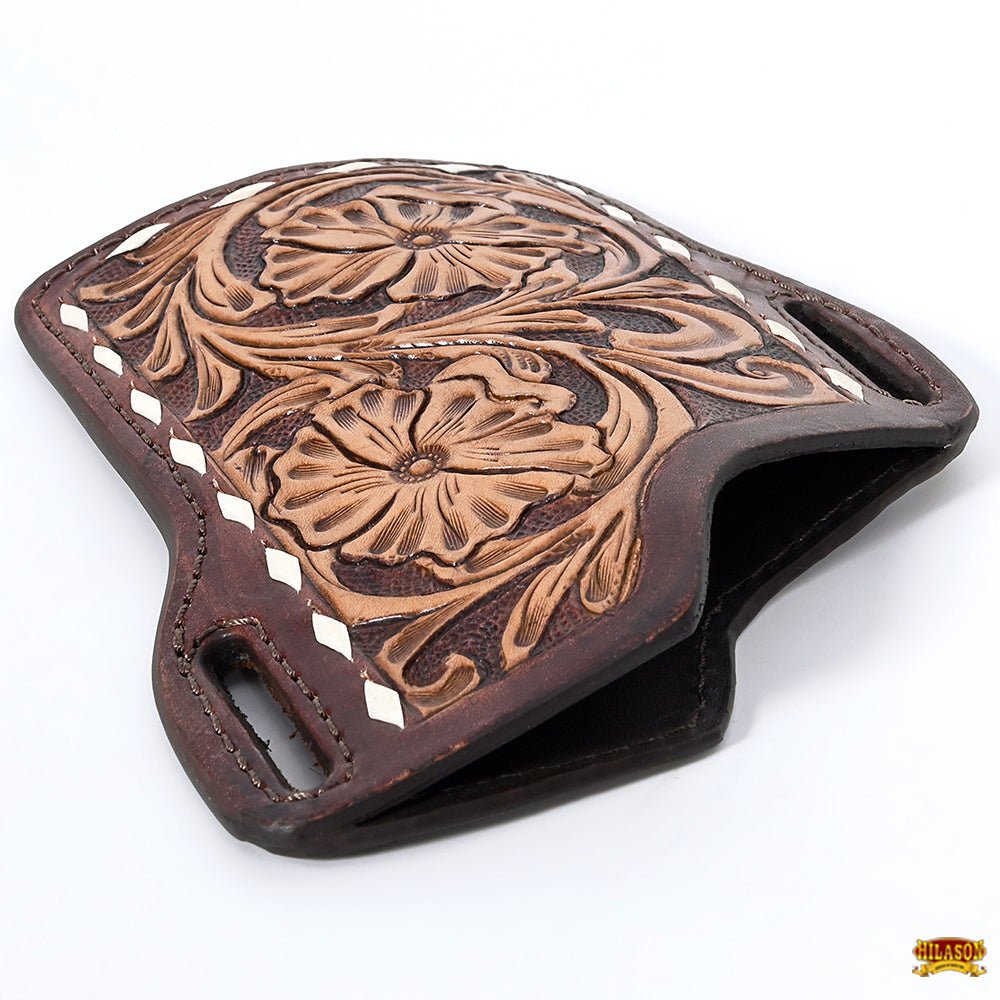 Hilason Western Stylish Floral Hand Tooled Genuine Leather Smartphone Cell Phone Holder