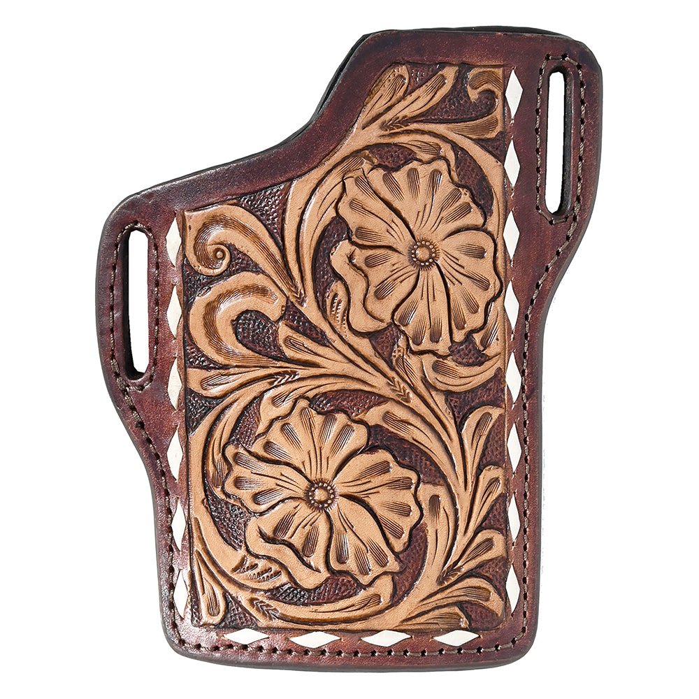 Hilason Western Stylish Floral Hand Tooled Genuine Leather Smartphone Cell Phone Holder