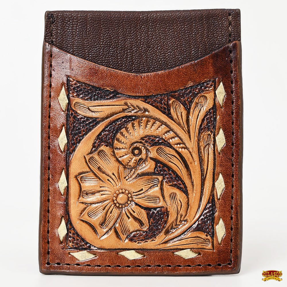 Hilason Western Floral Stylish Women & Men Hand Tooled Genuine Leather Card-Holder