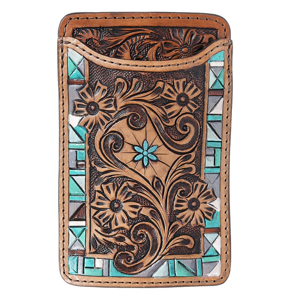 Hilason Western Stylish Floral Hand Tooled Genuine Leather Smartphone Cell Phone Holder
