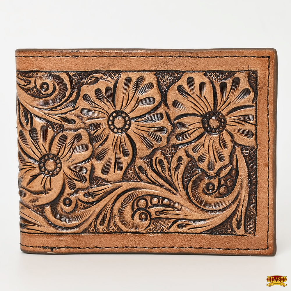 Hilason Western Floral Rodeo Bifold Men Women Genuine American Leather Wallet