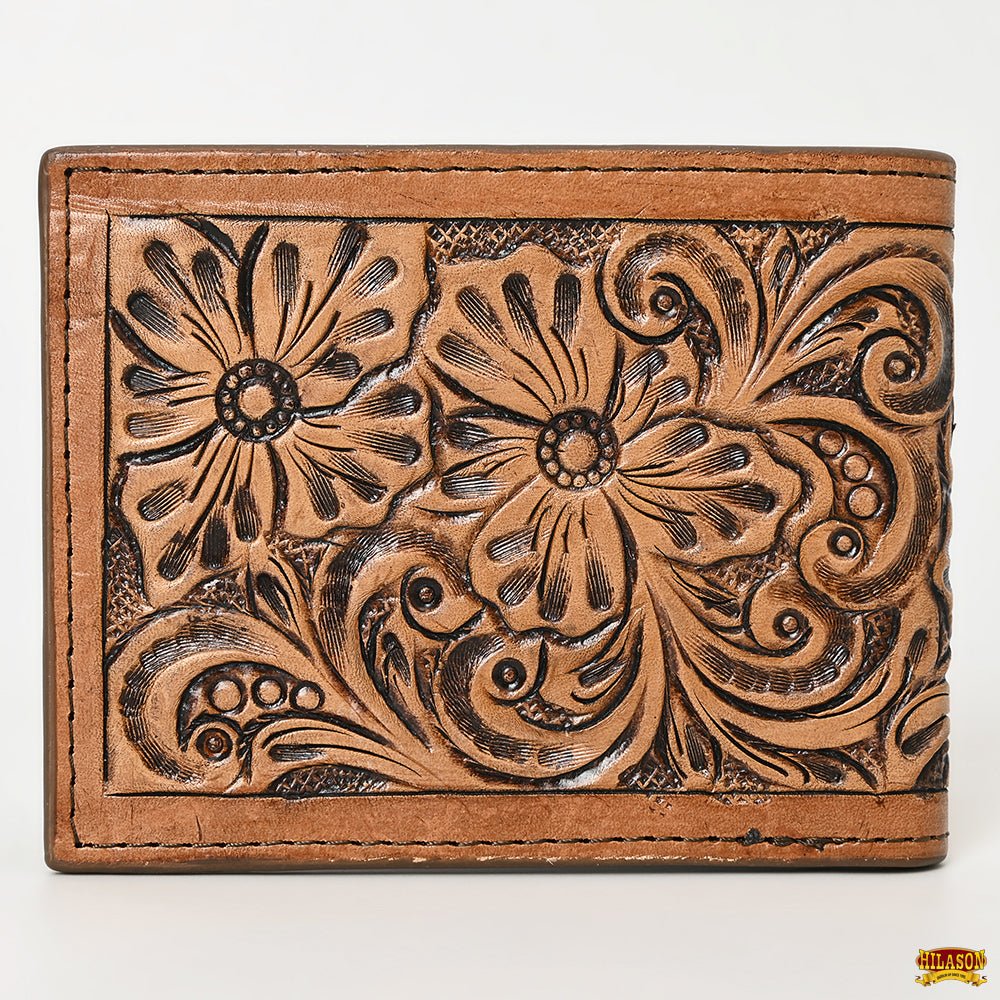 Hilason Western Floral Rodeo Bifold Men Women Genuine American Leather Wallet