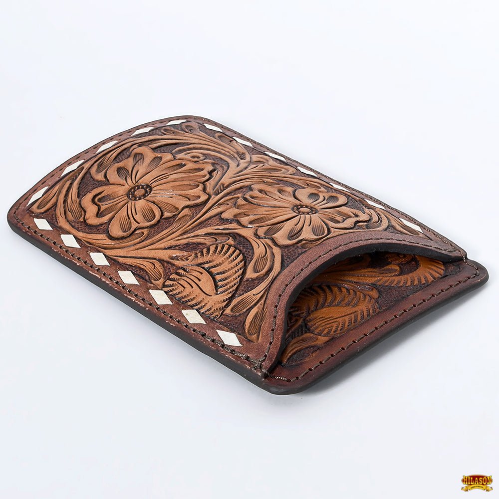 Hilason Western Stylish Floral Hand Tooled Genuine Leather Smartphone Cell Phone Holder