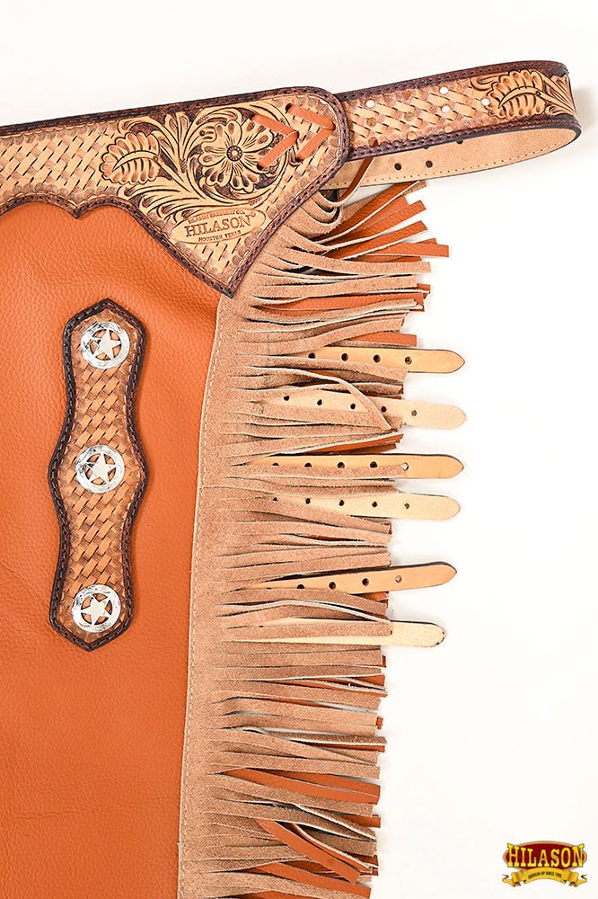 Hilason Western Bull Riding Chinks Chaps Adult Pro Rodeo Bronc Leather Tan
