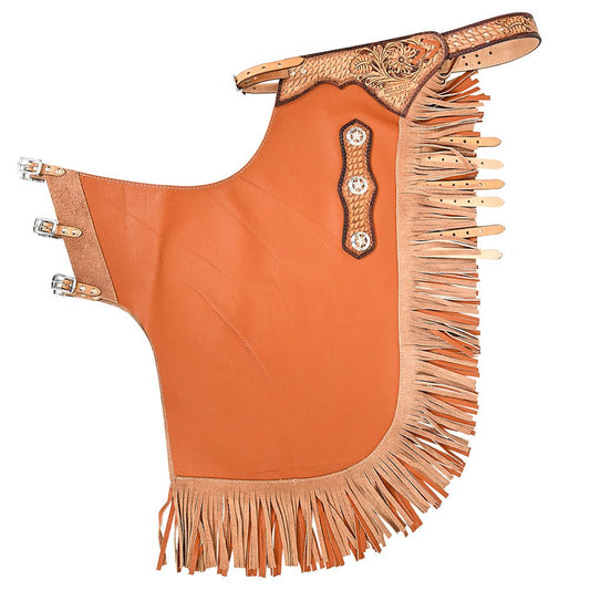 Hilason Western Bull Riding Chinks Chaps Adult Pro Rodeo Bronc Leather Tan