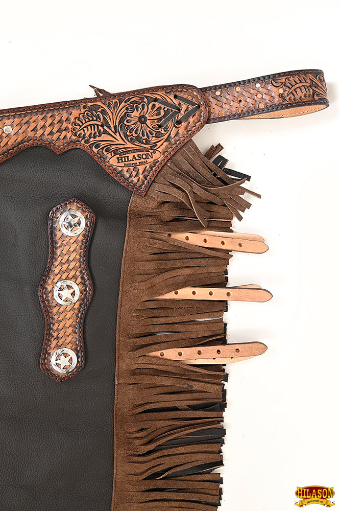 Hilason Western Bull Riding Chinks Chaps Adult Pro Rodeo Bronc Leather Brown