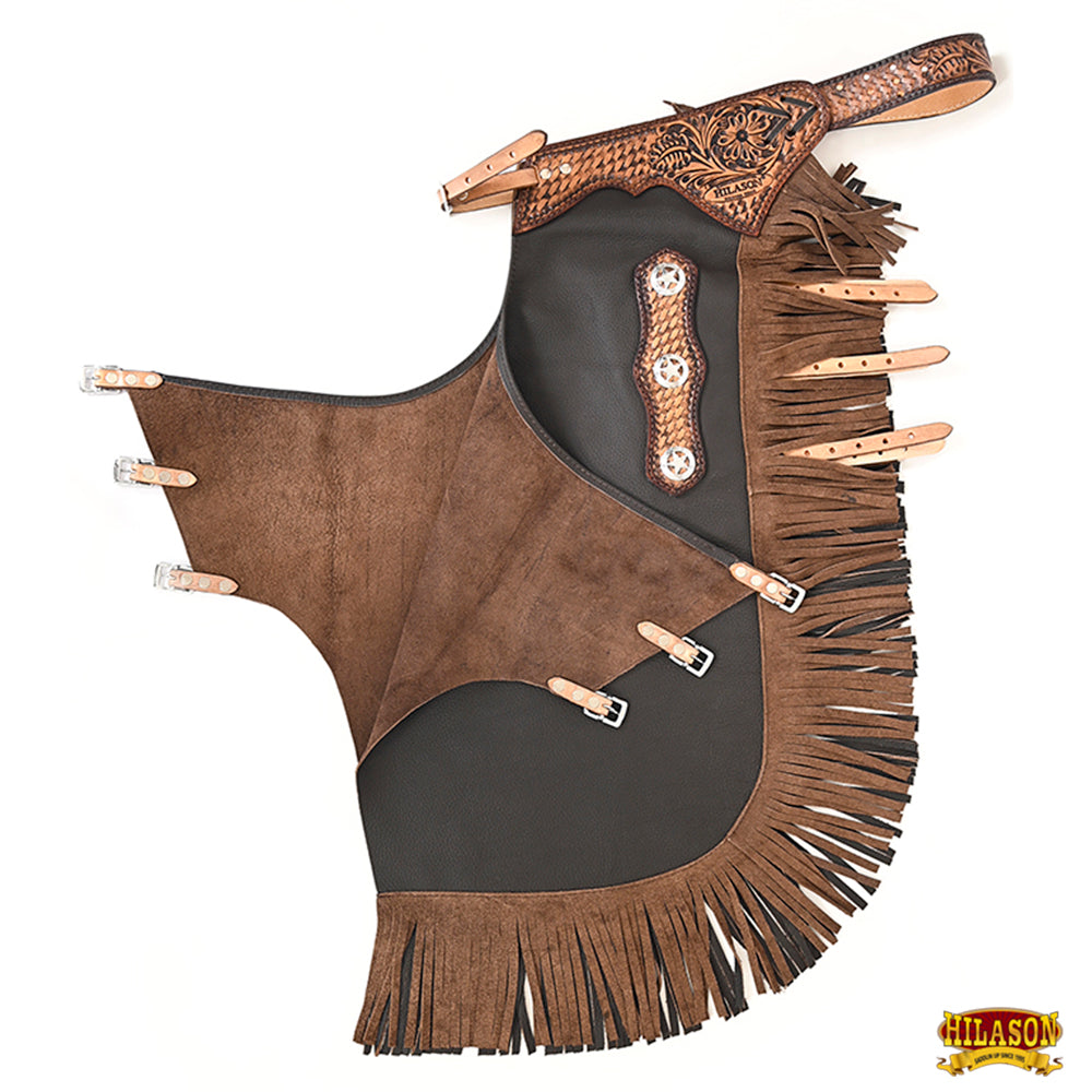 Hilason Western Bull Riding Chinks Chaps Adult Pro Rodeo Bronc Leather Brown