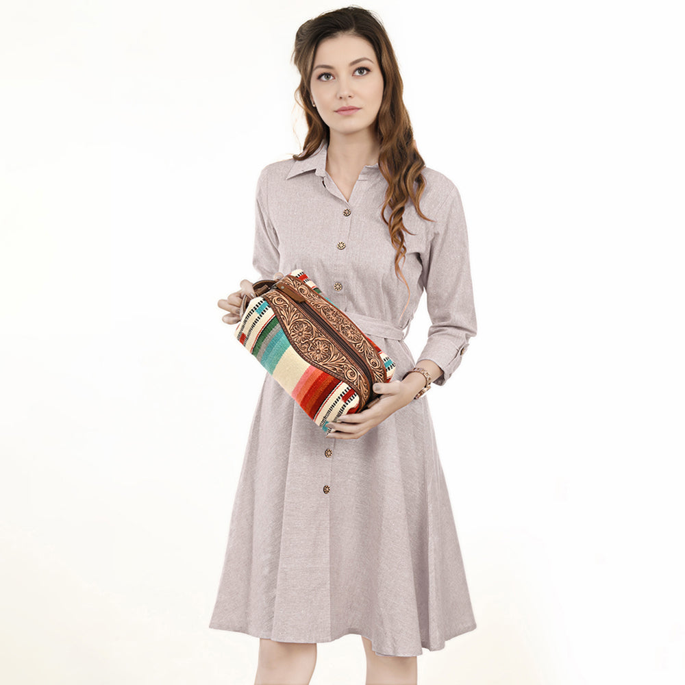 American Darling Toiletry Hand Tooled Saddle Blanket Fabric Genuine Leather Western Women Bag Handbag Purse | for Cute